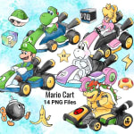 Mario Kart Watercolor Clipart Bundle Luigi Yoshi Bowser Nintendo VideoGames PNG (Digital Download) - Image 1