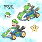 Mario Kart Watercolor Clipart Bundle Luigi Yoshi Bowser Nintendo VideoGames PNG (Digital Download) - Image 2