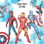 Marvel Super Hero Watercolor Clipart Bundle Spiderman Iron Man Captain America PNG Kit (Digital Download) - Image 1