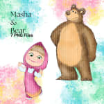 Masha and the Bear Watercolor Clipart Kids Nursery Decor Netflix PNG (Digital Download) - Image 2