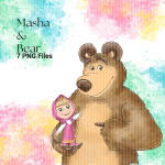 Masha and the Bear Watercolor Clipart Kids Nursery Decor Netflix PNG (Digital Download) - Image 4