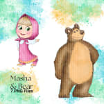 Masha and the Bear Watercolor Clipart Netflix Aquarel PNG Bundle (Digital Download) - Image 2