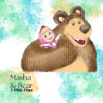Masha and the Bear Watercolor Clipart Netflix Aquarel PNG Bundle (Digital Download) - Image 3