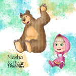 Masha and the Bear Watercolor Clipart Netflix Aquarel PNG Bundle (Digital Download) - Image 4