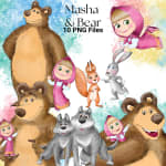 Masha and the Bear Watercolor Clipart PNG Bundle Netflix Show (Digital Download) - Image 1