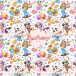 Mickey and Friends Birthday Party Seamless Pattern White Celebration Paper (Digital Download) - Image 1