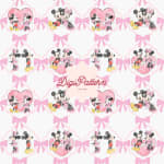 Mickey and Minnie Mouse Seamless Pattern Disney Pink Bows Heart Hand Drawn (Digital Download) - Image 1