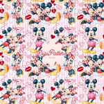 Mickey Minnie Mouse Valentine Seamless Pattern Watercolor Love Hearts Pink Stripes Paper (Digital Download) - Image 1
