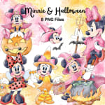 Minnie Mouse Halloween Watercolor Clipart Bundle Disney Spooky PNG (Digital Download) - Image 1