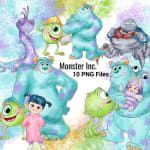 Monster Inc. Clipart Bundle Watercolor Pixar Monsters (Digital Download) - Image 1