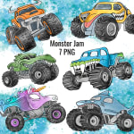 Monster Jam Watercolor Clipart Bundle Truck Unicorn Shark PNG Kit (Digital Download) - Image 1