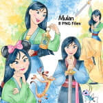 Mulan Warrior Princess Clipart Bundle Watercolor Disney PNG (Digital Download) - Image 1