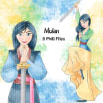 Mulan Warrior Princess Clipart Bundle Watercolor Disney PNG (Digital Download) - Image 4