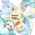 Newborn Animal Watercolor Clipart Bundle Baby PNG (Digital Download) - Image 1