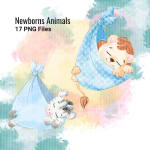 Newborn Animal Watercolor Clipart Bundle Baby PNG (Digital Download) - Image 2