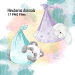 Newborn Animal Watercolor Clipart Bundle Baby PNG (Digital Download) - Image 3