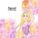 Rapunzel and Lanterns Clipart Set Disney Princess Watercolor PNG (Digital Download) - Image 2