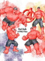 Red Hulk Watercolor Clipart Bundle Superhero Theme Digital Download Marvel PNG (Digital Download) - Image 1