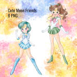 Sailor Moon Full Body Watercolor Clipart Bundle Scouts Team PNG Kit (Digital Download) - Image 3
