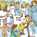 Shrek Watercolor Clipart Bundle Fiona Donkey Puss DreamWorks PNG Kit (Digital Download) - Image 1