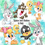 Space Jam Babies Watercolor Clipart Bundle Baby Looney Tunes PNG Kit (Digital Download) - Image 1