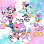 Summer Minnie and Daisy Clipart Watercolor Disney Beach Ice Cream PNG Bundle (Digital Download) - Image 1