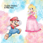 Super Mario and Princess Peach Watercolor Clipart Bundle Nintendo Videogames PNG (Digital Download) - Image 2