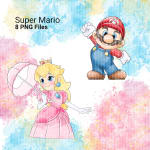 Super Mario and Princess Peach Watercolor Clipart Bundle Nintendo Videogames PNG (Digital Download) - Image 3
