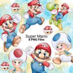 Super Mario Watercolor Clipart Bundle Yoshi Toad PNG (Digital Download) - Image 1