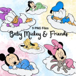 Sweet Dreams Baby Mickey and Friends Sleeping Clouds Disney PNG Bundle (Digital Download) - Image 1