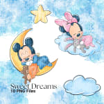 Sweet Dreams Watercolor Clipart Baby Mickey Minnie Donald Daisy PNG Bundle Disney (Digital Download) - Image 2