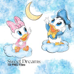 Sweet Dreams Watercolor Clipart Baby Mickey Minnie Donald Daisy PNG Bundle Disney (Digital Download) - Image 3