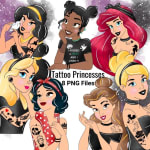 Tattoo Princess Clipart Bundle Edgy Disney Girl Modern Cartoon PNG (Digital Download) - Image 1