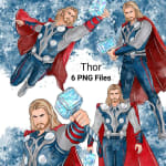 Thor watercolor clipart bundle superhero png digital download printable wall art nursery decor - Image 1