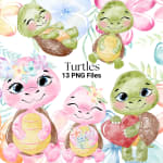 Turtle Watercolor Clipart Bundle Baby Sea Animal PNG (Digital Download) - Image 1