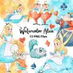 Watercolor Alice in Wonderland Clipart Bundle Disney PNG (Digital Download) - Image 1