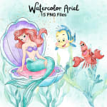 Watercolor Ariel Clipart Bundle Disney Little Mermaid PNG (Digital Download) - Image 2
