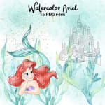 Watercolor Ariel Clipart Bundle Disney Little Mermaid PNG (Digital Download) - Image 3