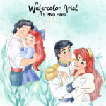 Watercolor Ariel Clipart Bundle Disney Little Mermaid PNG (Digital Download) - Image 5