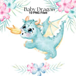 Watercolor Baby Dragon Clipart Bundle Fantasy Creature and Flowers PNG (Digital Download) - Image 3