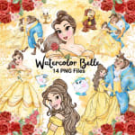 Watercolor Belle Clipart Bundle Disney Beauty and the Beast PNG (Digital Download) - Image 1