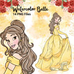 Watercolor Belle Clipart Bundle Disney Beauty and the Beast PNG (Digital Download) - Image 2