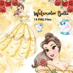 Watercolor Belle Clipart Bundle Disney Beauty and the Beast PNG (Digital Download) - Image 3