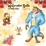 Watercolor Belle Clipart Bundle Disney Beauty and the Beast PNG (Digital Download) - Image 5