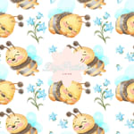 Watercolor Bumble Bee Seamless Pattern Blue Flowers Paper (Digital Download) - Image 1