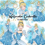Watercolor Cinderella Clipart Bundle Handmade Disney Princess PNG (Digital Download) - Image 1