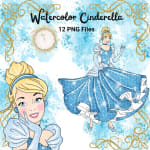 Watercolor Cinderella Clipart Bundle Handmade Disney Princess PNG (Digital Download) - Image 2