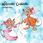 Watercolor Cinderella PNG Bundle Disney Handmade Princess Clipart (Digital Download) - Image 2