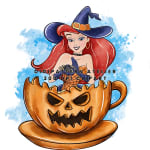 Watercolor Disney Princess Ariel Halloween Pumpkin Clipart Bundle Spooky PNG (Digital Download) - Image 1