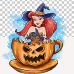 Watercolor Disney Princess Ariel Halloween Pumpkin Clipart Bundle Spooky PNG (Digital Download) - Image 3